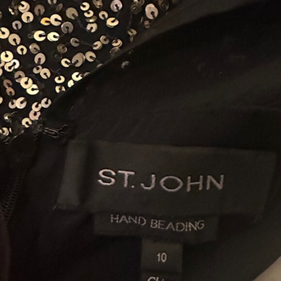 St. John Black and Gold Sequined Silk Evening Gown - Picture 3 of 10